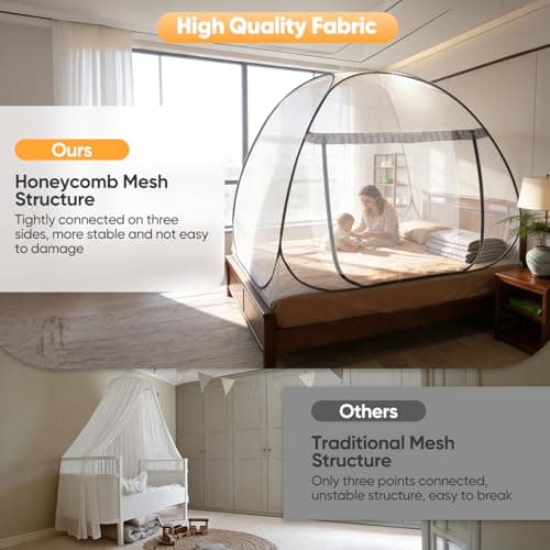 Pop Up Mosquito Net Tent for Bed, Foldable Mosquito Net for Bed with Bottom, Portable Travel Mosquito Netting Tent with Fine Mesh, Net Tent for Bedroom, Home, Camping, Outdoor, Travel, 200x150x150cm — view 2
