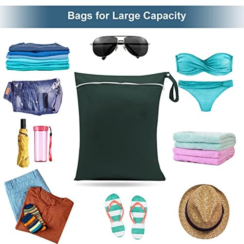 Zngou Wet Bags, 13x14 inch Dry Bags Nappy Changing Laundry Bag Reusable Waterproof Cloth Organiser Pouches Babies Swimming Camping Travel Beach, Black,blue, 2Pcs-30x35cm-black/green — view 4