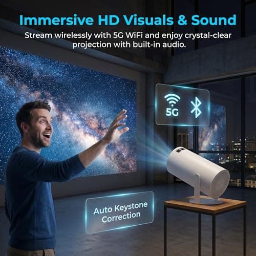 Denvoro Mini Portable Projector,180° Rotatable 4k 1080p,130in (Wifi) — view 3