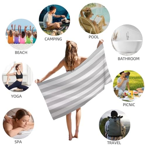 CNMTCCO Large Beach Towel for Adults with Bag - Quick Dry Microfibre - 100% Recycled Towel - Sand Free, Lightweight, Compact (160x90cm, 63x35in) (Grey) — view 6