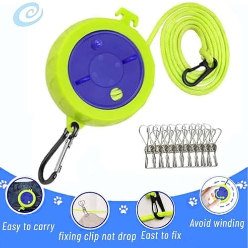 Qeeheng Adjustable Travel Clothesline Cord, 32.8FT Portable Camping Clothesline, Windproof Drying Line Rope For Outdoor/Indoor/Home/Laundry/Hotel, With 10 pcs Windproof Clothespins — view 5