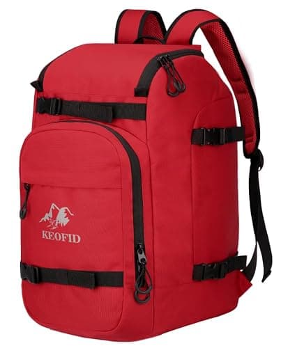 KEOFID Ski Boot Bag Backpack, Waterproof 50L Ski Bag, Travel Backpack for Ski Helmet, Snowboard and Accessories(Red) — view 4