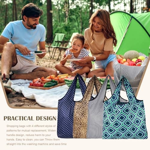 HapSmile 4 Pcs Reusable Shopping Bags Foldable, Fold Up Shopping Bag in Pouch Portable High Capacity, Foldable Shoppings Bag Waterproof for Daily Use, Travel, Picnic, 40 × 46cm — view 3