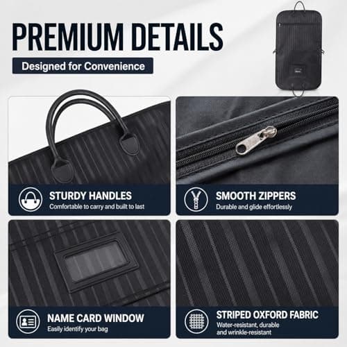 Garment Bag for Travel, 100 x 60 cm Foldable Suit Carrier with Trolley Sleeve & Leather Handles, Waterproof Oxford Fabric, Wrinkle-Free Hanging Clothes Bag for Suits, Coats — view 6