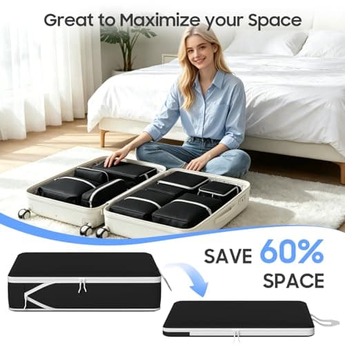 12 Pack Compression Packing Cubes, Expandable & Ultralight Travel Organizers, Waterproof Luggage Packing Set for Carry-On, Suitcase, Backpack (Black) — view 2