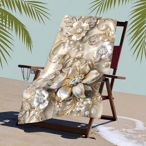 Beach Towels Pearl Diamond Flowers Microfibre Lightweight Beach Towel 140 x 70 cm gold Printed Sand Free Quick Dry Design Camping Towels for Travel Swim Yoga — view 2