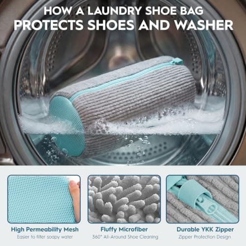 Shoe Washing Machine Bag, Reusable Trainer Laundry Bag for Washer & Dryer, Heavy Duty Mesh Sneaker Wash Bag with Reinforced Zipper, 360° Deep Cleaning Shoe Protector for Trainers & Sports Shoes — view 3