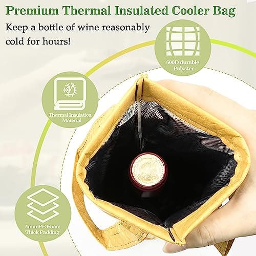 Kato Tirrinia Wine Cooler Picnic Bag, Single Bottle Wine Carrier Insulated, Padded Thermal Wine Tote Bag for Beach — view 3