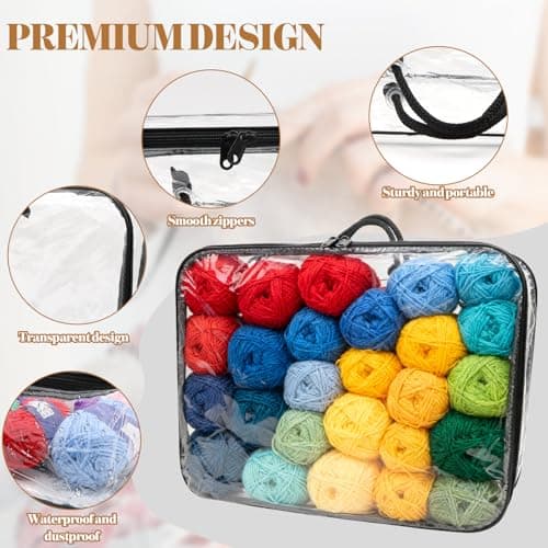 3 Pcs Yarn wool Storage Organiser - Crochet, Knitting Accessories & Yarn Storage with Writeable Labels, Clear Portable knitting Bag with Handle, Saving Space for Yarns, Towels and Toys（44 x 33 x 15cm） — view 3