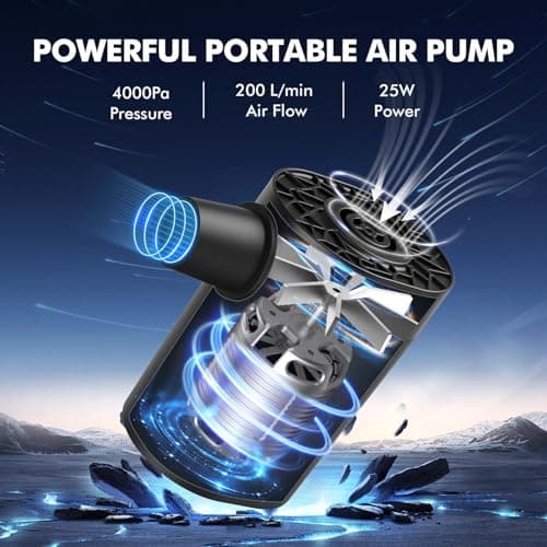 Electric Air Pump for Airbed Inflatables: 4000Pa 200L/min AA Battery Powered Mini Portable Vacuum Pumps Small Inflator for Pool Swimming Inflatable Travel Mattress Camping Air Bed — view 2