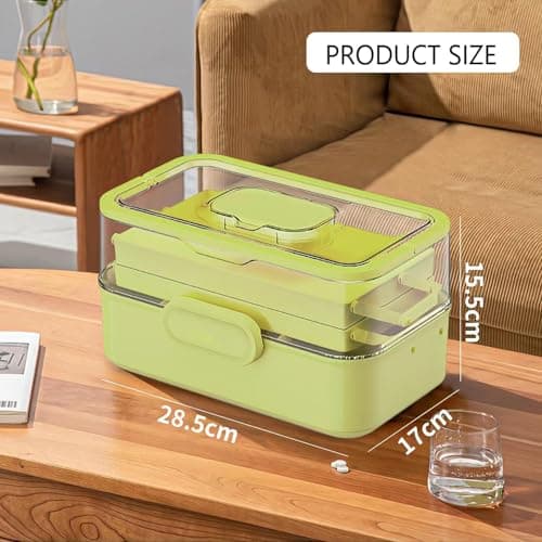 Sevitini Medicine Box, Medication Storage Box, 3 Layer Multi Grid Medicine Box, Large capacity, Medicine Container Box portable, for home,school,outdoor,office,travel (Matcha) — view 3