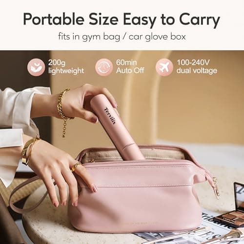 Terviiix Portable Cordless Hair Straighteners, Mini Flat Iron for Travel, 190°C-220°C, Rechargeable Mini Hair Straighteners & Curler 2 in 1 with Argan Oil Infused, 4500mAh Battery, 40s Fast Heat Up — view 5