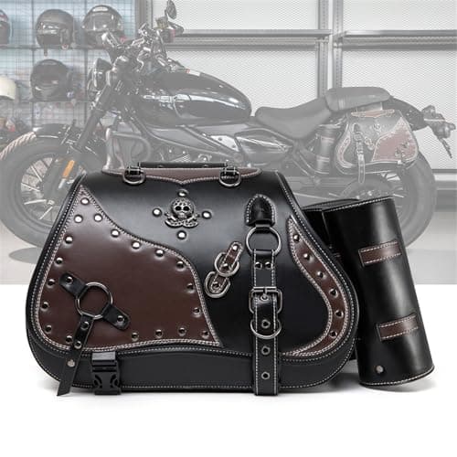 Jazuaiao General Motorcycle Saddlebag Set Waterproof PU Leather Side Bags with Drink Holder Stylish Bag for Daily Large Capacity Storage — view 2