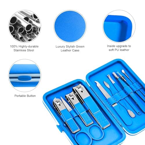 Manicure Set 10pcs Professional Nail Clippers Kit, Blue — view 6