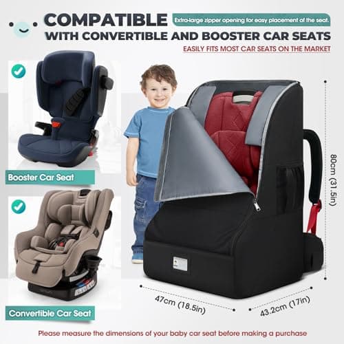 RAINSMORE Car Seat Travel Bag Backpack Padded Car Seat Bag for Airplane Water Resistant Baby Carseat Cover Bag for Airport Infant Seats Carrier Fits CarSeats Booster Seats Black — view 2