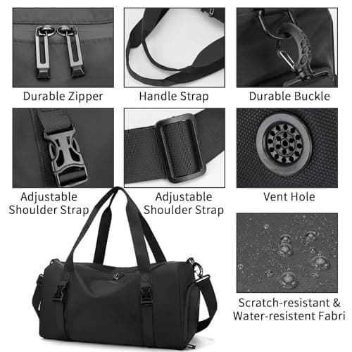 Ogetok Travel Duffel Bag Weekend Overnight Hospital Hand Luggage Bag, Water Resistant Sports Gym Holdall Carry on Tote Bags Cabin Bags with Shoes & Wet Pocket & Trolley Sleeves for Women Men, Black — view 4