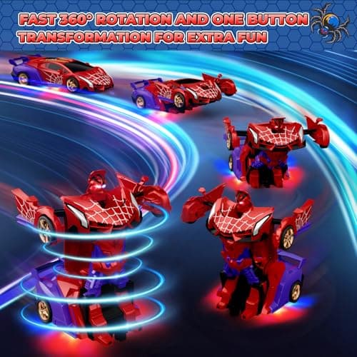 Remote Control Transform Car w Eye & Underbody Lights, 2.4GHz Web RC Car & Robot One-Button Deformation & 360°Rotation, Boys Toys Gifts Present for 3 4 5 6 7 8 9 Year Old Boys Kids Toys Age 3-12 — view 3