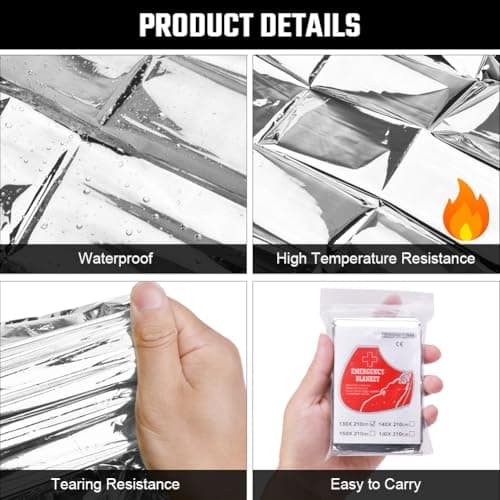 flintronic 3 Packs Emergency Foil Blanket, Windproof & Lightweight Thermal Blanket, Portable Survival Blanket for Outdoors,Hiking,First Aid,Marathons (Silver,160 x 210cm) — view 3