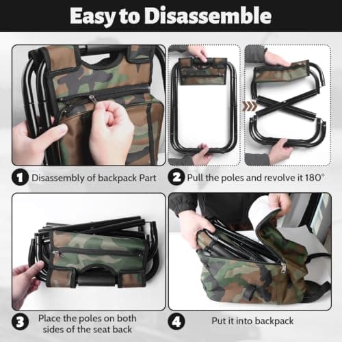 Storystore Foldable Camping Chair Stool Backpack with Cooler Insulated Picnic Bag, Detachable Portable Hiking Seat Table Bag for Outdoor Indoor Fishing Travel Beach BBQ (Camouflage) — view 5