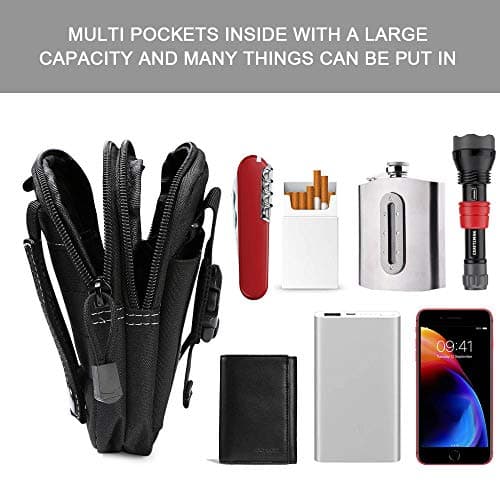 flintronic Tactical Waist Bags, Universal Outdoor Waist Pack| Molle EDC Pouch + Outdoor Hook | Utility Gadget Waist Bag with Cell Phone Holster for Sports, Hiking, Camping, Traveling (Black) — view 3