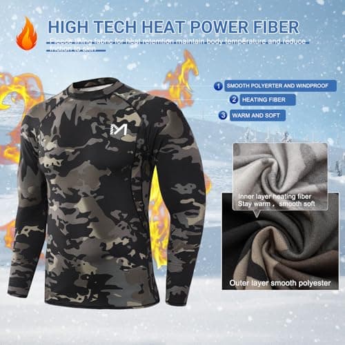 MEETWEE Men's Thermal Underwear Tops, Black Camo Long Sleeve Compression Shirt, Regular Fit, XL — view 2
