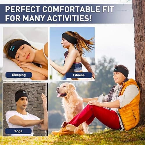 WESEN Sleep Headphones, Soft Headband for Sleeping and Sport, Wireless Headband with Stereo Speakers, Bluetooth Music Headphones with Microphone for Dad/Mom/Her/Him/Travel/Running (Black) — view 6