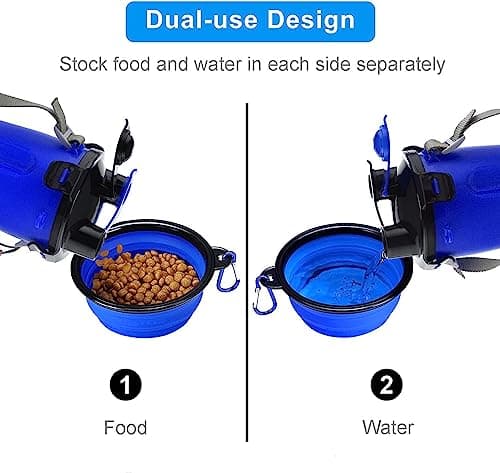 DERDOUT Dog Travel Water Bottle Collapsible Bowls, 2 in 1 Pet Food Container with Collapse Bowls, Outdoor Portable Water Bowls for Walking, Traveling, Camping and Hiking Blue — view 3