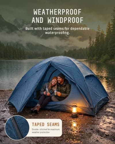 Voyager 2 Man Tent - Waterproof, Windproof, Quick Setup, Spacious 2-Person Camping Tent, Durable, Lightweight Outdoor Shelter, Ideal for Hiking, Backpacking, Camping- 225x135x110cm (Navy) — view 3