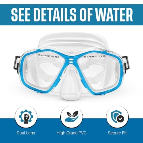 Two Bare Feet Snorkel and Mask PVC Diving Set – (Kids) Snorkeling Gear with Anti-Leak Design, Comfortable Fit, Clear Vision Lens, and Adjustable Straps for Diving, Swimming & Watersports (Aqua) — view 3