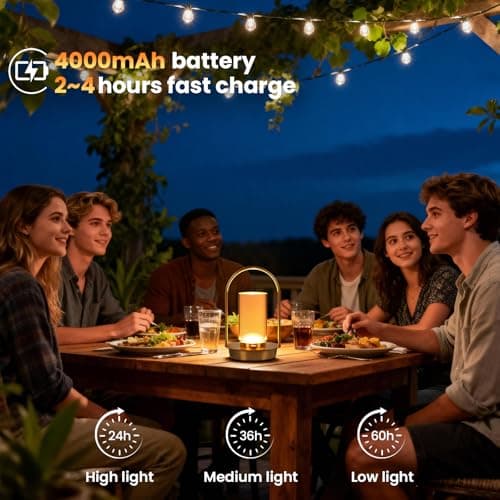 VIMAZ Cordless Table Lamp Rechargeable,Portable Metal Gold Table Lamps,4000mAH Crystal Lantern Table Lamp Touch Lamp,3 Color Stepless Dimming Battery Operated Lamp for Indoor Outdoor,Camping (Gold) — view 3