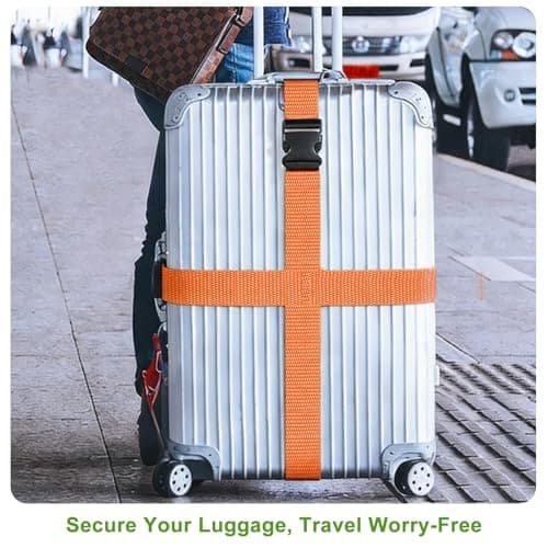 4 Pcs Luggage Straps for Suitcases, Adjustable Travel Suitcase Straps with Buckles, Durable Luggage Strap for Travel Accessories, Outdoorsports, Orange and Green — view 6