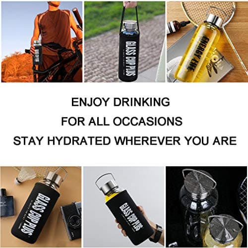 jerbro 1.5L Borosilicate Glass Water Bottle with Filter Eco-Friendly Reusable for School Home Office Travel Sport Yoga Gym Outdoor Hot Cold Drinks + Carrying Sleeve - 1500 ml — view 5