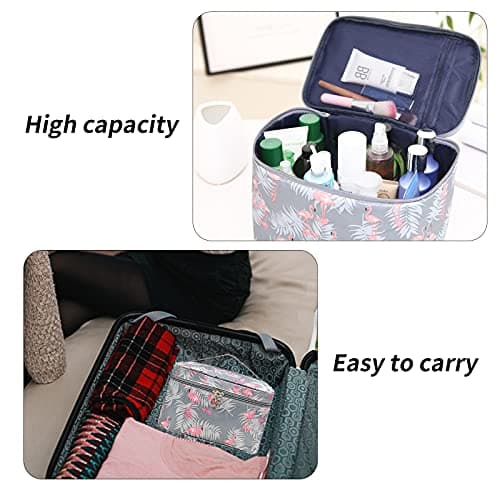 Toiletry Bags for Women, Large Cosmetic Storage Toiletry Bag, Double Zipper Travel Make Up Bag, Flamingo Toiletry Wash Bag, Waterproof Makeup Organizer Bag with Handle for Women Teenage Girls(Grey) — view 5