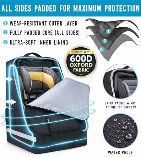 chwigo Car Seat Travel Bag for Airplane – Padded Gate Check Bag for Car Seat with Backpack Straps, Waterproof Baby Car Seat Carrier Backpack for Airport Travel & Flights — view 2
