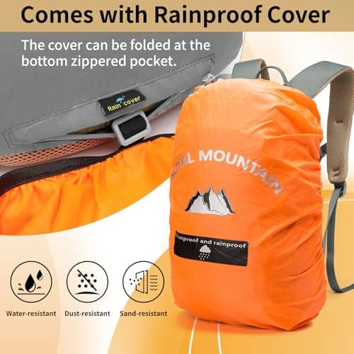 Lightweight Hiking Backpack, 30L Women/Men Waterproof Travel Rucksack Bag with Rain Cover, Outdoor Small Foldable Daypack for Student, Fit for 15.6 inch Laptop (Grey, 30L) — view 6