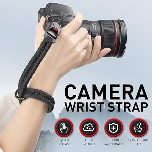 SUNYA Camera Wrist Strap for Photographers with Quick Release Buckle Paracord Rope Camera Hand Strap Compatible for DSLR or Mirrorless Camera, Black — view 2