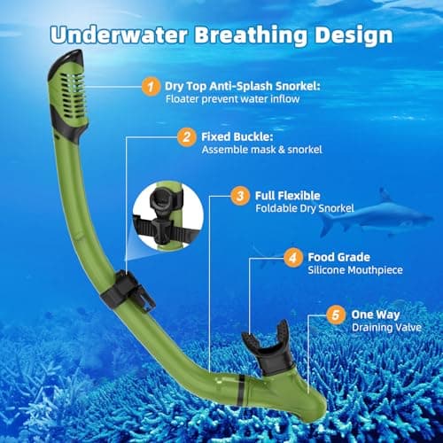 Honlanor Snorkel Set Adults Snorkeling Gear Anti-Leak and Anti-Fog Tempered Glass Lens Panoramic View Swim Mask Dry Top Snorkel Kit for Snorkeling Scuba Diving Swimming Travel with Carry Bag — view 5