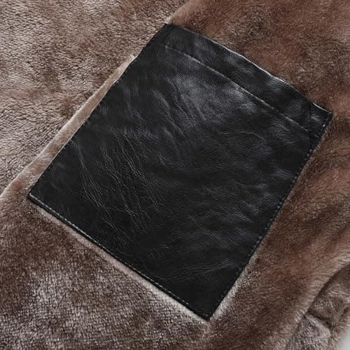 DASONLUE Men's Leather Jacket Winter Turn-Down Collar Fleece Jackets Plain Parka Jacket with Fleece Lined Slim Fit Winter Jackets Faux Leather Thermal Jacket with Buttons, brown, L — view 4