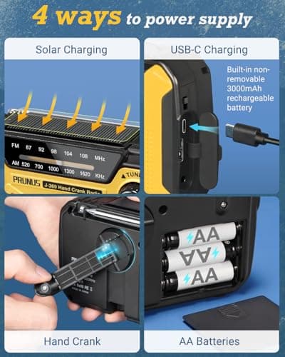PRUNUS J-369 Wind Up Radio Solar, AM/FM Emergency Hand Crank Radio — view 3