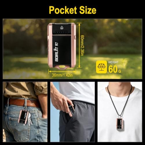 BORUIT R7 LED Torch Rechargeable, Mini EDC Powerful Keychain RGB Flashlight — view 3
