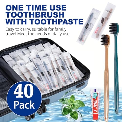 Disposable Toothbrush with Toothpaste, 40 Pack Travel Toothbrushes, Mini Toothbrush for Hotel, Camping, Office & Airplane, Bulk Oral Care Kit for Adults & Kids — view 6
