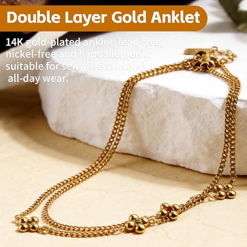 Kovonchy Ankle Bracelets for Women Four Flower Charms Stainless Steel Waterproof Dainty Layered Beach Summer Anklet Jewelry — view 2