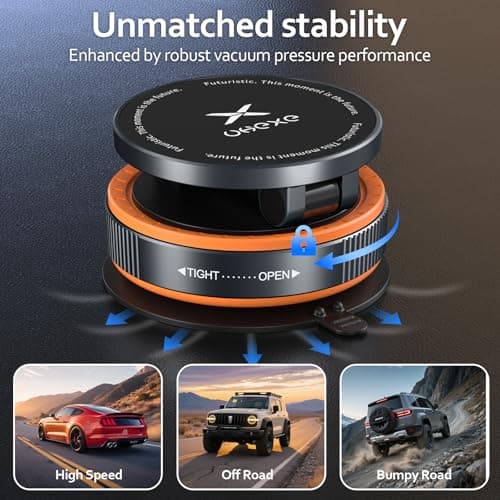 UKEXE Vacuum Magnetic Mobile Phone Holder Car for Magsafe Car Mount, 360° Adjustable Ultra Suction Cup Car Phone Mount for iPhone 17 Pro Max 16 15 14 13 12 Air Plus (Orange) — view 5