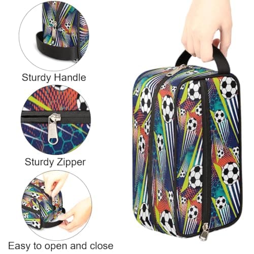 Travel Toiletry Bag for Boys Kids - Waterproof Hanging Dopp Kit for Men, Shaving Bag with Large Capacity for Bathroom, Sports, Shower (Football) — view 3