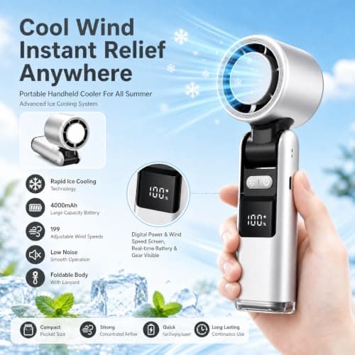 Boyfield Portable Handheld Fan Rechargeable, Mini Hand Fan with 199 Speeds & LED Display, Powerful Turbo Electric Fan for Travel Essentials, Holiday Accessories, Home & Office Cooling — view 3