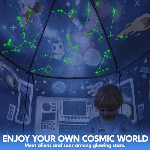 JOYIN Kids Play Tents Indoor Outdoor, Rocket Ship Play Tent, Astronaut Spaceship Space Night Sky Themed Pretend Playhouse, Pop Up Tent for Kids, Birthday Gifts for 3 4 5 6 7 8 Year Old Boys & Girls — view 3