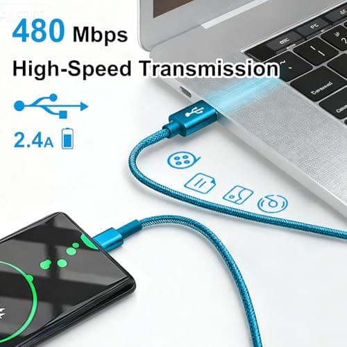 USB C Charger Cable, 5 Pack 1/1/2/2/3M, USB A to USB C Cable Fast Charge Nylon Braided Compatible with Samsung Galaxy S24/S23/S22/S21 Pixel PS5 Switch — view 6