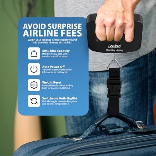 ZENO Luggage Scale | Digital Suitcase Weighing Scales | Handheld & Portable Travel Scales | Electronic Baggage Scales for Travelling | Luggage Scales 50KG | Black — view 3