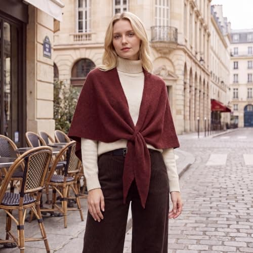 HEDYX Women's Pashmina Shawls and Wraps for Autumn Winter(Burgundy) — view 3