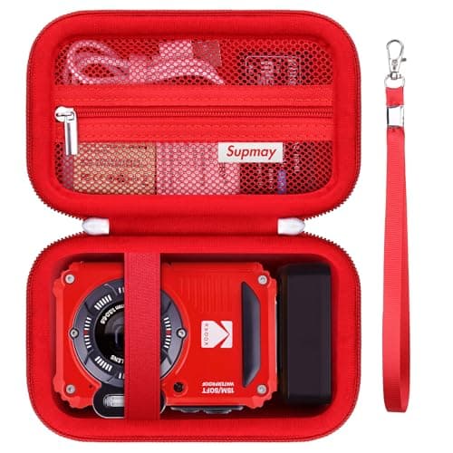 Supmay Carrying Case Compatible with Kodak PIXPRO WPZ2 Rugged Waterproof Shockproof Dustproof WiFi Digital Camera, Travel Case with Mesh Pocket fits USB Cable, SD Card, Battery, Charging Plug, Red